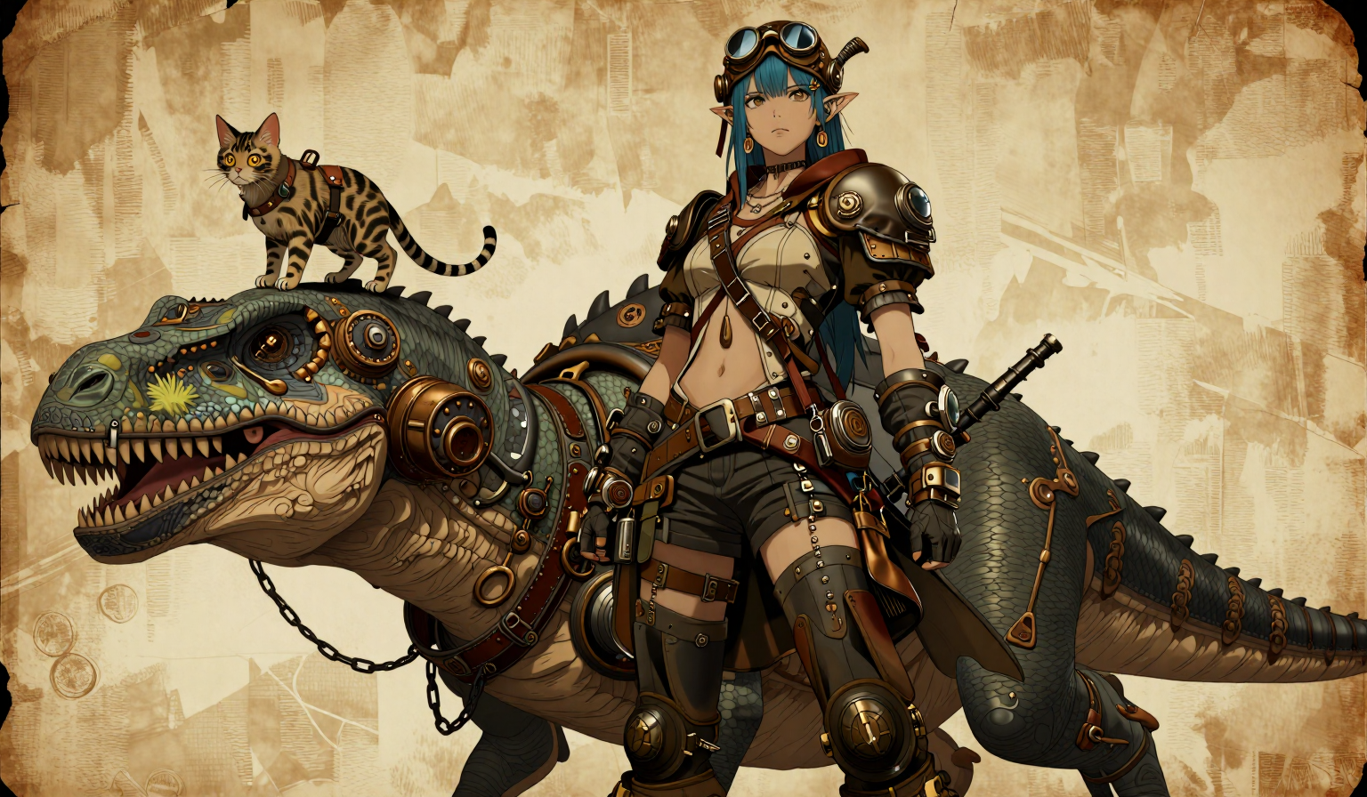 Steampunk Dinosaur Rider Adventurer